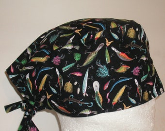 Fishing Lures Scrub Cap, Surgical Cap, Chemo Cap, Headwear