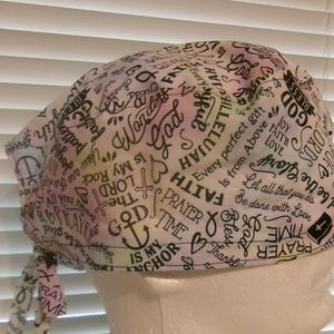 Words of Faith Fabric Scrub Cap, Surgical Cap, Chemo Cap, Headwear