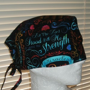 Words of Faith Fabric Scrub Cap, Surgical Cap, Chemo Cap, Headwear