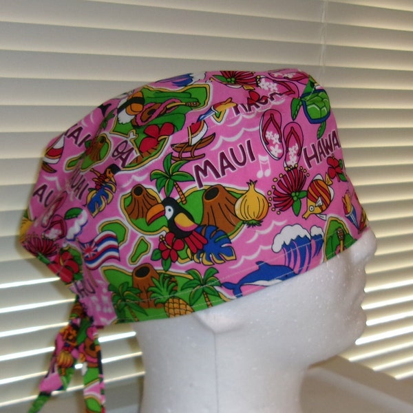 Hawaiian Island Scrub Cap, Surgical Cap, Chemo Cap, Headwear