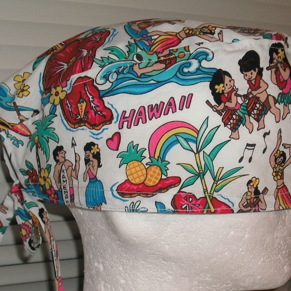 Hawaiian Island Scrub Cap, Surgical Cap, Chemo Cap, Headwear