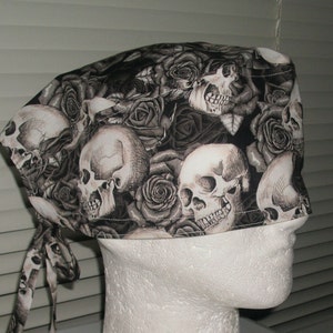 Skulls and Roses Scrub Cap, Surgical Cap, Chemo Cap, Headwear