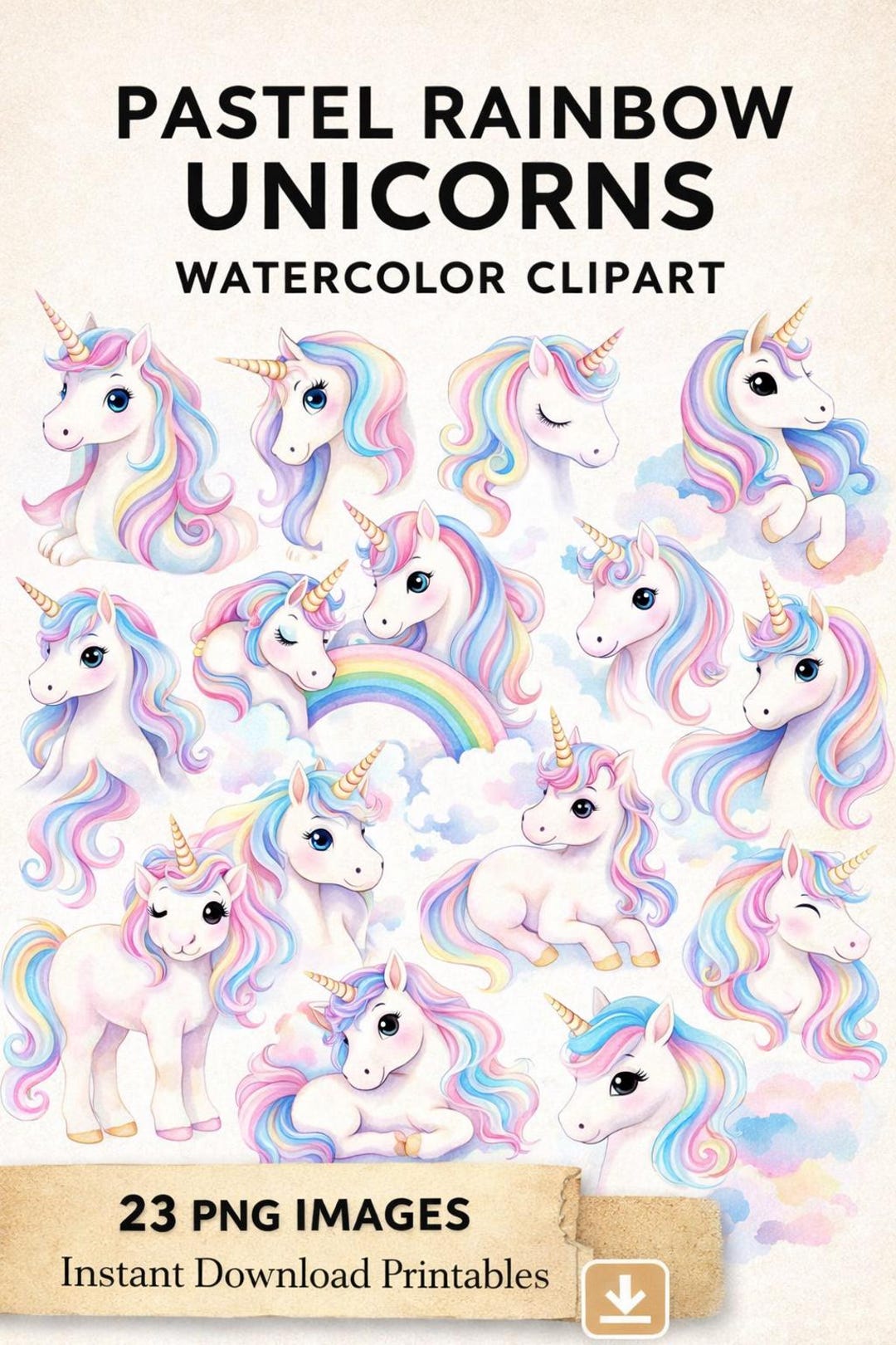 Unicorn Clipart PNG | Pastel Rainbow Watercolor Graphics - Etsy