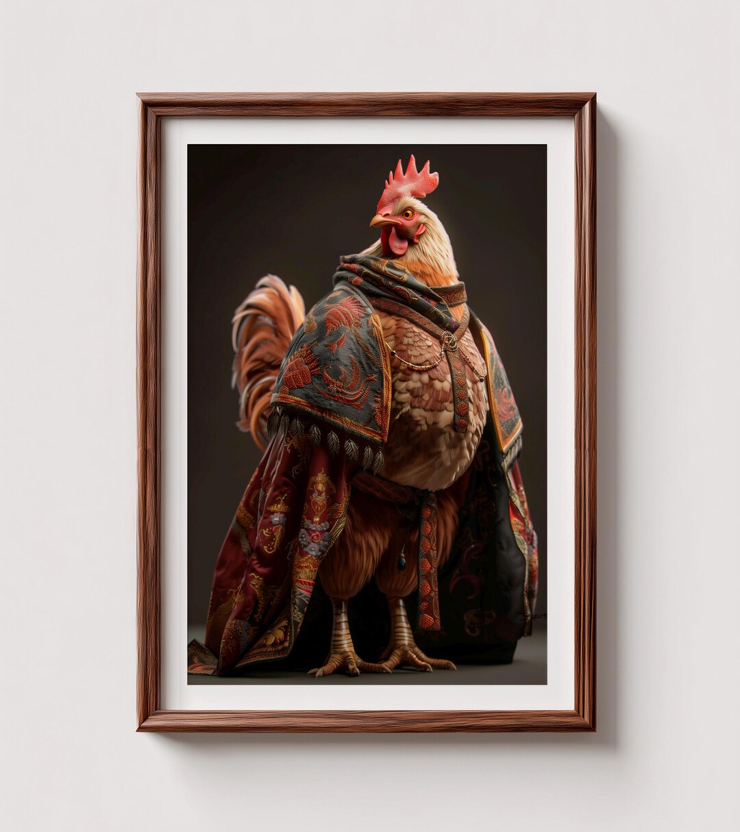 Rooster Robe Regal Rooster Wall Art | Majestic Chicken in Ornate Robes Print ...