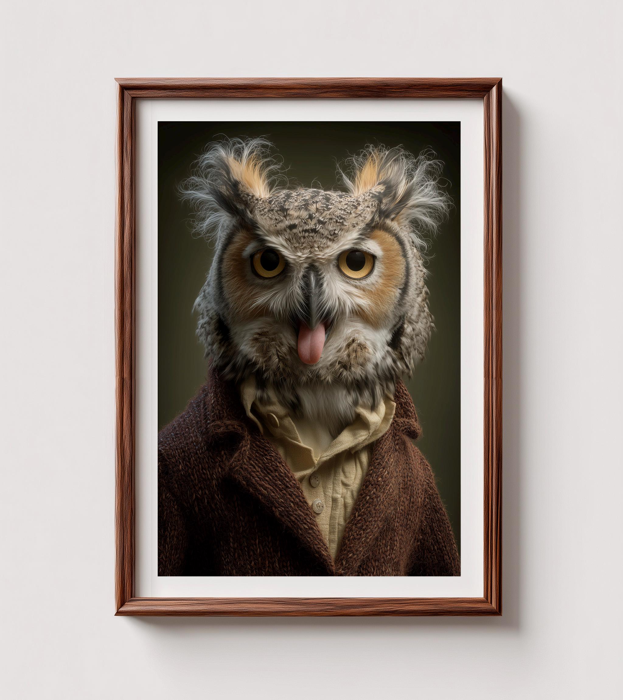 Funny Einstein Owl Art | Sassy Professor Owl Print | Digital Download | Quirky Academic Decor