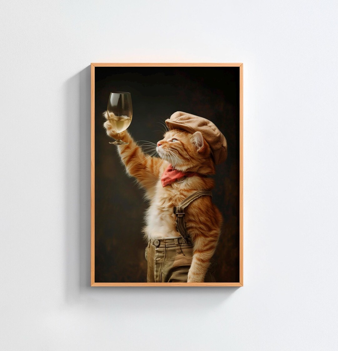 Funny Ginger Cat Wine Tasting Art | Orange Tabby in Flat Cap Print ...