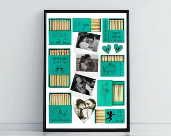 Green Custom Matchbook Poster Template - Personalized Love Story Gift for Couples - Blank Matchbox Template