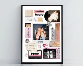Retro Bestie Gift – Personalized Y2K Photo Collage Poster | Editable Matchbook Canva