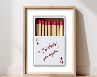 Editable Matchbook Poster Template – Personalized Playing Card Matchbox Art, Minimal Romantic Wall Print