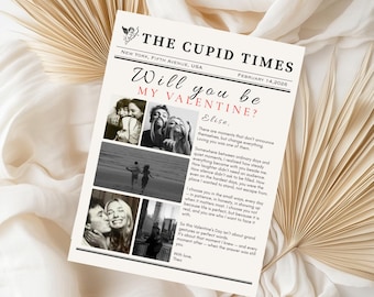 Valentines Day Newspaper Canva Template - Personalized Valentines Gift - Digital Download