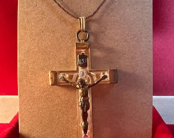 French Lourdes Cross Necklace • Marked France • Lucite Inset Crucifix • Estate Devotional Jewelry