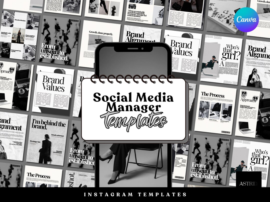 Social Media Manager Instagram Templates | Black and White Theme ...