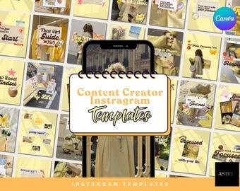 Content Creator Instagram Templates | Yellow Aesthetic | Editable in Canva