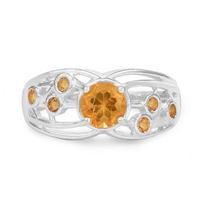 Bubbelring citrien van 925 sterlingzilver, clusterband met meerdere stenen, statementring oranje edelsteen, geboortesteen november,