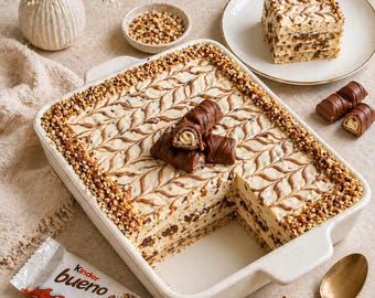 Kinder Bueno Tiramisu – Italiaans chocolade-hazelnootdessert zonder bakken (afdrukbare pdf, EU- en VS-afmetingen)