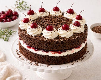 Zwarte Woud-taart (Duitse Schwarzwald-taart) – Chocolade-kersenroomdessert (afdrukbare pdf)