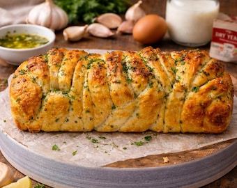 Knoflookkruid uittrekbaar brood – recept voor zelfgebakken brood in bakkerijstijl | Afdrukbaar bestand