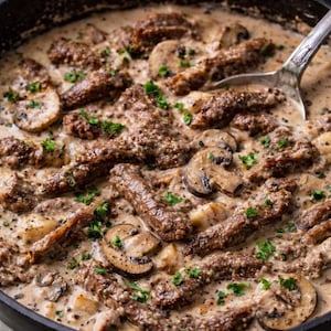 Cremiger Beef Stroganoff - Gemütliches One-Pan Comfort Dinner-Rezept (druckbar)