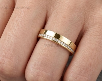 Anillo de boda de oro de 14K y 18K con diamantes cultivados en laboratorio de 3 mm, alianza de eternidad para mujer, anillo de aniversario nupcial único, alianza a juego y realzador de anillo.
