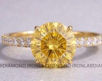 Round Lab Grown Diamond Ring IGI Certified Engagement Ring Iced Crushed Diamond Ring Classic Gold Bridal Dainty Minimalist Promise Ring