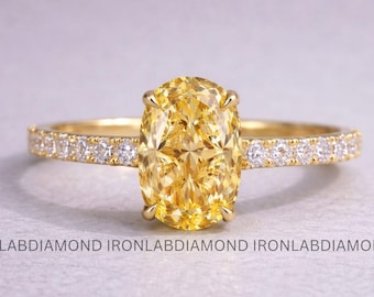 IGI Certified Yellow Lab Grown Diamond Ring Gold Wedding Ring Dainty Minimalist Ring for Women Unique Statement Ring, Anniversary Gift