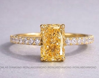 Yellow Radiant Lab Grown Diamond Ring Engagement Ring Dainty Minimalist Ring for Women Unique Modern Gold Ring 14K 18K Gold Jewelry