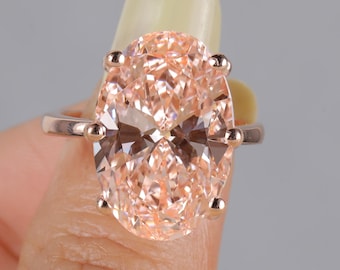 IGI 9.5カラット ボウタイ ラージ ピンク オーバル ラボグロウン ダイヤモンド リング エンゲージリング、ビビッド ピンク ラボ ダイヤモンド ユニーク ゴールド カクテル リング ステートメント リング