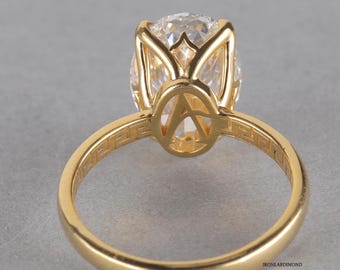 3 Carat Oval Lab Grown Diamond Ring, Tulip Basket Solitaire Ring Modern Engagement Ring Gold Unique Wedding Ring for Women, Anniversary Gift