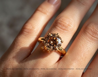 Anillo de diamantes redondos cultivados en laboratorio, anillo engastado en tulipán, anillo puente pavé, anillo solitario de talla redonda, anillo de oro de estilo antiguo, anillo llamativo único