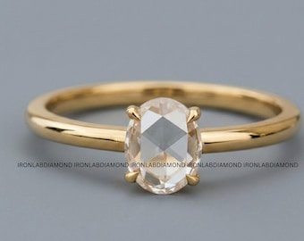 Oval Rose Cut Lab Grown Diamond Ring IGI Certified CVD Diamond Ring Minimalist Engagement Ring Dainty Wedding Ring Solid Gold Ring for Women