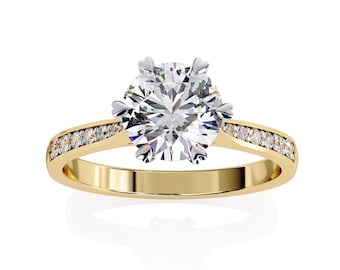 2 Carat Round Lab Grown Diamond Heart 6 Prong Ring Solitaire Gold Vintage Art Deco Inspired IGI Certified Proposal Promise Ring for Women