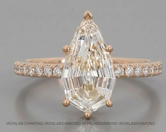 IGI 2 Carat Unique Pear Step Cut Diamond Engagement Ring Antique Style Gold Ring for Women Lab Grown Diamond CVD Ring Certified Luxury Ring
