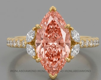 Pink Marquise Ring Lab Grown Diamond 14K Solid Gold Ring Vintage Victorian Nature Inspired Garden Ring Promise Ring for Women