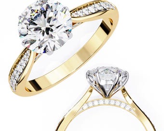 Cathedral Set Lab Grown Diamond Ring 2 Carat IGI Certified Gold Engagement Ring Unique Bridal Wedding Promise Ring for Women Proposal Rings