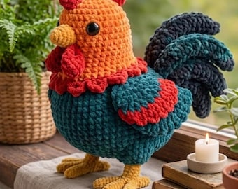 Crochet Rooster Pattern PDF, Realistic Chicken Amigurumi Pattern, Farm Animal Crochet, DIY Plush Bird Toy, Farmhouse Decor, Instant Download