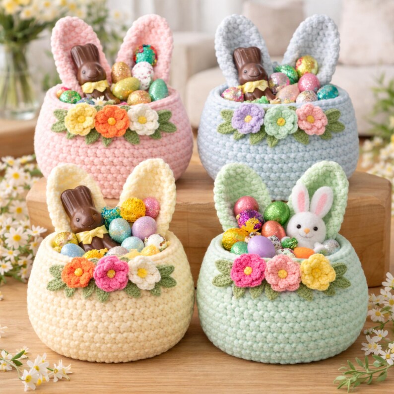 Easter Bunny Basket Crochet Pattern PDF - Cute Rabbit Storage & Egg ...