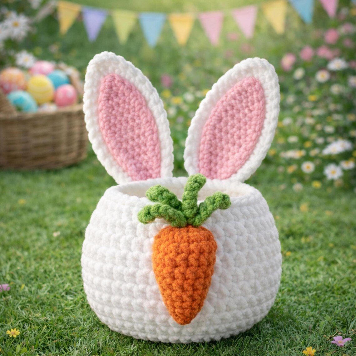 Crochet Easter Bunny Basket Pattern | Amigurumi Carrot Storage (PDF ...