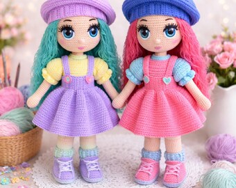 Fairy Crochet Doll Pattern Bundle PDF, 2 Amigurumi Girl Dolls with Dress & Hat, Cute Fairy Toy Digital Download