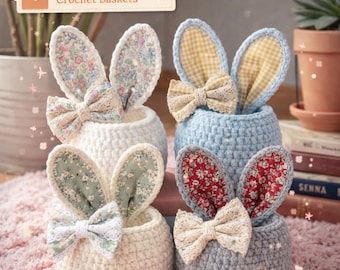 Bow Bunny Basket Crochet Pattern | Amigurumi Rabbit Storage | Easter Basket & Nursery Gift