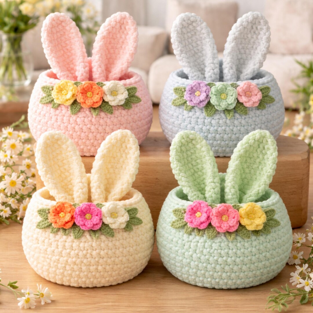 Easter Bunny Basket Crochet Pattern PDF - Cute Rabbit Storage & Egg ...