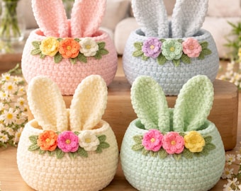 Easter Bunny Basket Crochet Pattern PDF - Cute Rabbit Storage & Egg Holder, Easy for Beginners