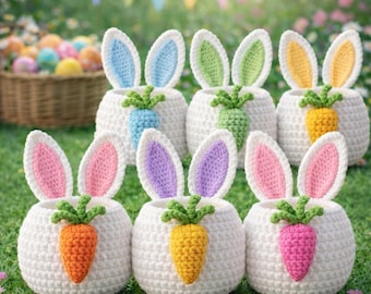 Crochet Easter Bunny Basket Pattern | Amigurumi Carrot Storage (PDF Pattern)