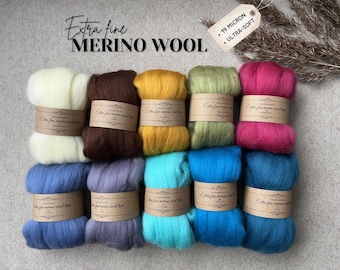 Tops di lana merino extra fine, 19 micron, per filatura e infeltrimento, 10 colori