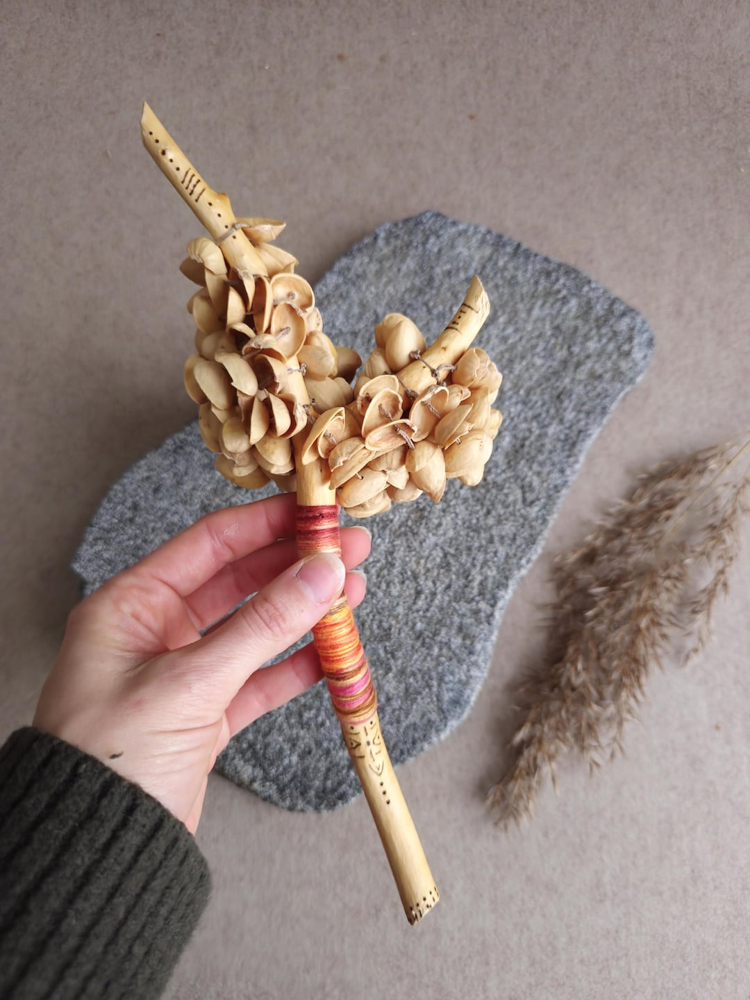 Pistachio Shell Rattle, Handmade Natural Hazel Wood Shaker, Percussion ...