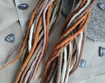 Dreadlocks in lana, PRONTI per la spedizione, set da 14 dreadlocks DE, extension color terra, fatte a mano, morbide DE, stile vichingo tribale boho