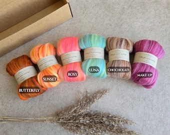 Lana Merino pettinata, lana da infeltrimento multicolore, 19 micron