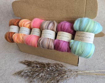 Fazzoletto di lana merino, SET di 6 lana morbida multicolore per infeltrimento, 19 micron
