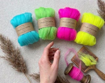 Filato di lana merino brillante - Lana extra fine per infeltrimento ad ago, fibra fluorescente