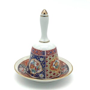 Vintage OMC Imari Porcelain Bell with Saucer | Cobalt Blue Floral Clapper Bell