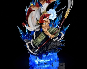 Figura de Barbablanca de One Piece de 38 cm / Estatua de PVC de Edward Newgate en pose de ataque / Regalo coleccionable de manga para decoración de escritorio